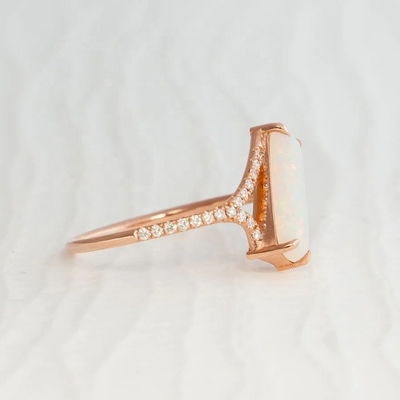 Baguette Cut Opal Snow Track Ring Tamanho 4-Tamanho 10 925 Anel de Prata Esterlina