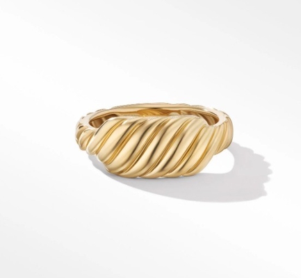 Logotipo personalizado Revestido de ouro David Cable Wave Anéis de aço inoxidável masculino
