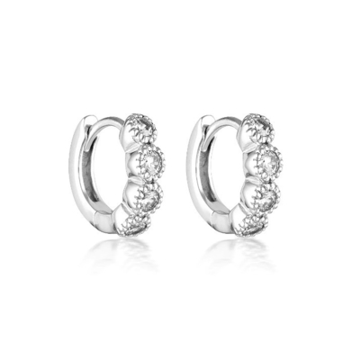 925 Sterling Silver Bezel Setting Cubic Zirconia Huggies Mulheres Brincos