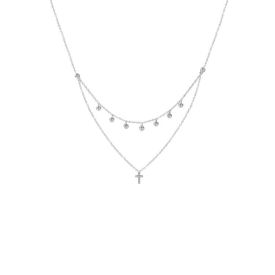 Conjunto de duas camadas de bisel Pendente de Cruz de Diamante Rodíum Prateado de Ouro Colar de Cadeia