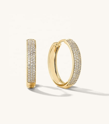 18K de ouro Revestido Micron Pave Huggies 925 Sterling Silver Feminino brincos