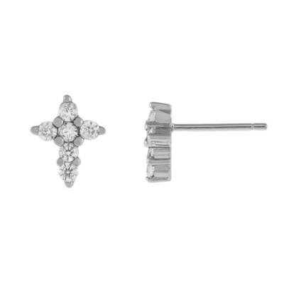 18K ouro revestido Micron Pave Cross Stud brincos em 925 Sterling prata para meninas