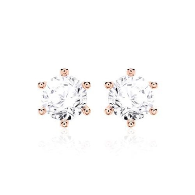 Seis garras Branco CZ Stud brincos 925 Sterling Prata 18K cúbico Zirconia Stud brincos