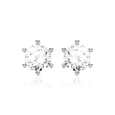 Seis garras Branco CZ Stud brincos 925 Sterling Prata 18K cúbico Zirconia Stud brincos