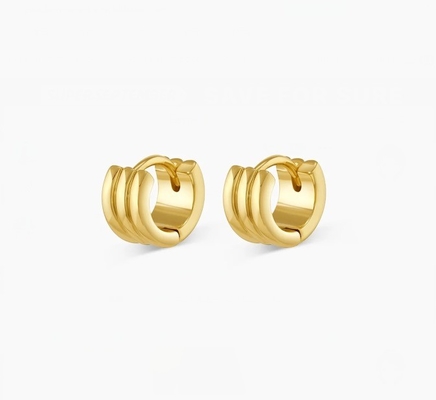 Moda Mulheres de aço inoxidável Huggie brincos Polish 18K Gold Plated Loops