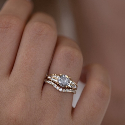 925 Sterling Silver Curved Diamond CZ Anel de Noivado