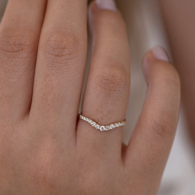 925 Sterling Silver Curved Diamond CZ Anel de Noivado