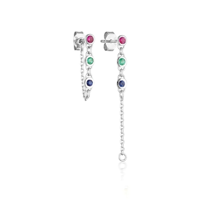 Drop Bezel White Diamond 925 Sterling Silver Chain Earrings Moda