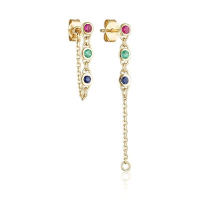 Drop Bezel White Diamond 925 Sterling Silver Chain Earrings Moda