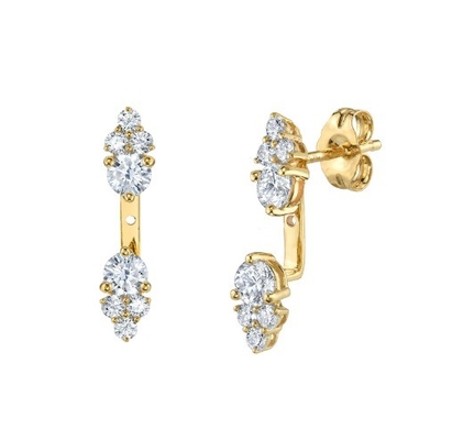 Cluster de zircônio branco cúbico Diamante Jaqueta de estribo Brincos 925 18K Revestidos de ouro