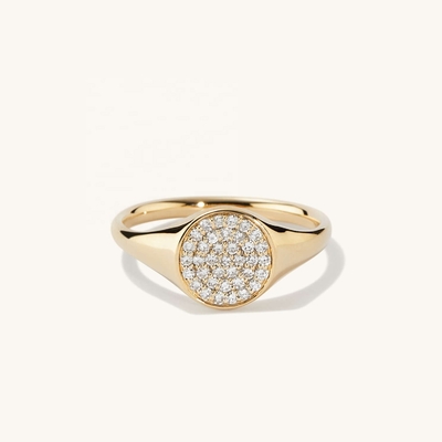 OEM ODM Mens 14K Gold Signet Ring Feminino Zircon Gold Ring Personalizado