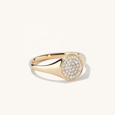 OEM ODM Mens 14K Gold Signet Ring Feminino Zircon Gold Ring Personalizado