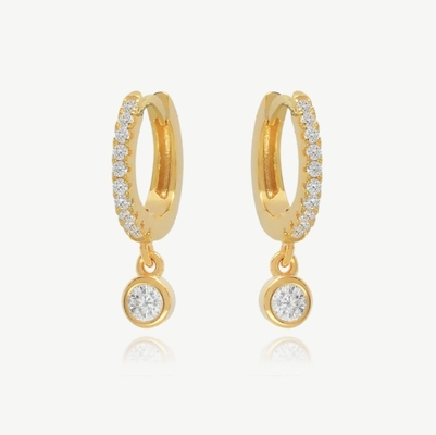 S925 Prateado 18K Mini Huggies Single Bezel Stone Hoops Brincos para Mulheres