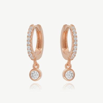 S925 Prateado 18K Mini Huggies Single Bezel Stone Hoops Brincos para Mulheres