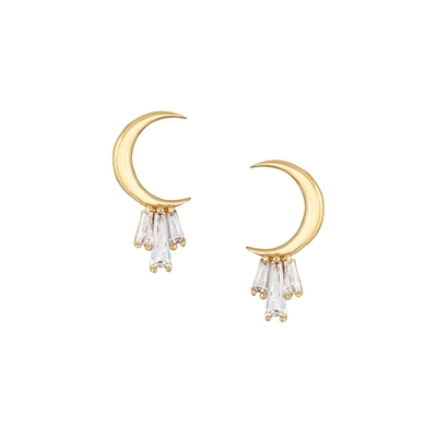 18K ouro revestido 925 Sterling Silver Baguette Moon Stud brincos para mulheres AAA CZ pedra
