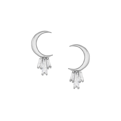 18K ouro revestido 925 Sterling Silver Baguette Moon Stud brincos para mulheres AAA CZ pedra