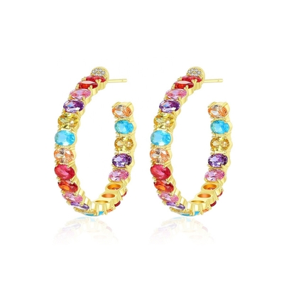 Coloridos brasileiros de ouro 18K Fio de orelhas Oval Cut Brass Fio de orelhas