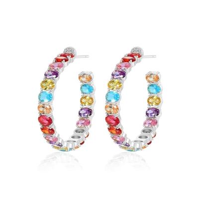 Coloridos brasileiros de ouro 18K Fio de orelhas Oval Cut Brass Fio de orelhas