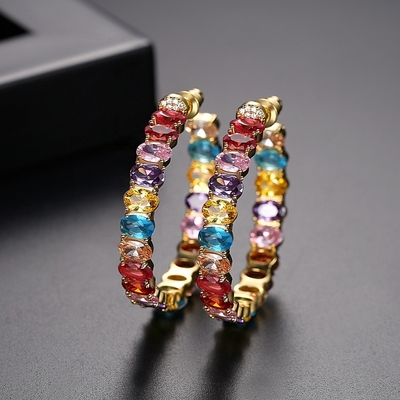 Coloridos brasileiros de ouro 18K Fio de orelhas Oval Cut Brass Fio de orelhas