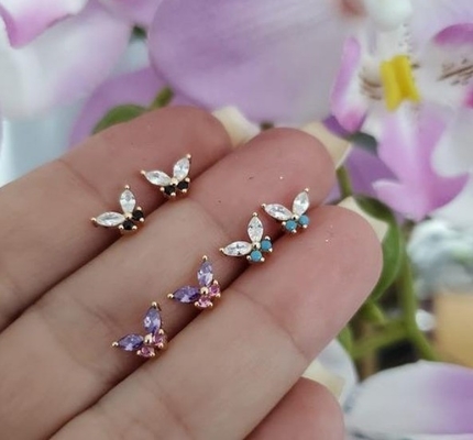 18K Ouro Marquise Cut Turquesa CZ 925 Sterling Silver Butterfly Stud brincos para mulheres
