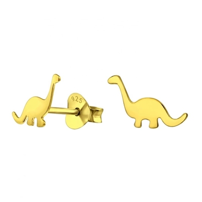 Dinossauro de crianças brincos dourados 925 Sterling Silver Mini