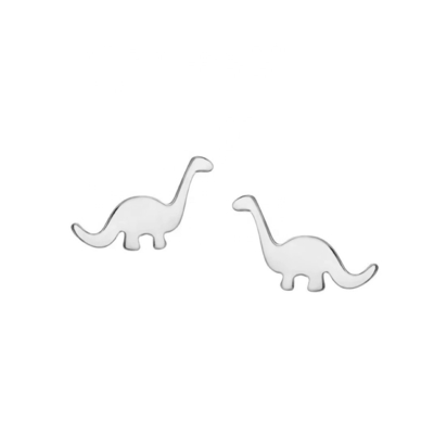 Dinossauro de crianças brincos dourados 925 Sterling Silver Mini