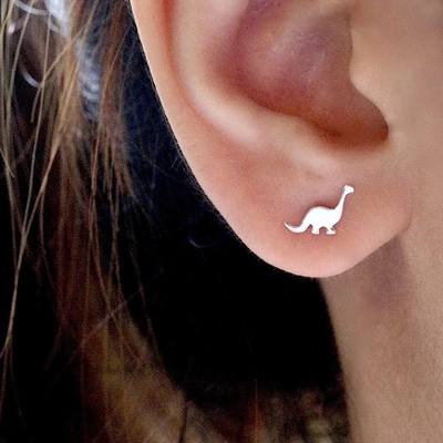 Dinossauro de crianças brincos dourados 925 Sterling Silver Mini