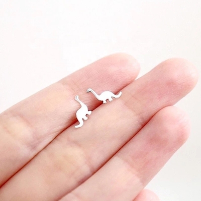 Dinossauro de crianças brincos dourados 925 Sterling Silver Mini