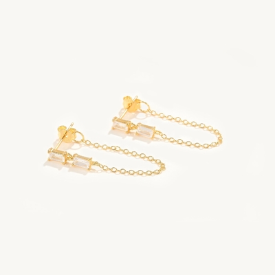 Vendas Baguete Cubico Zircon Threader Stud Brinco Joias 925 Sterling Silver para Mulheres