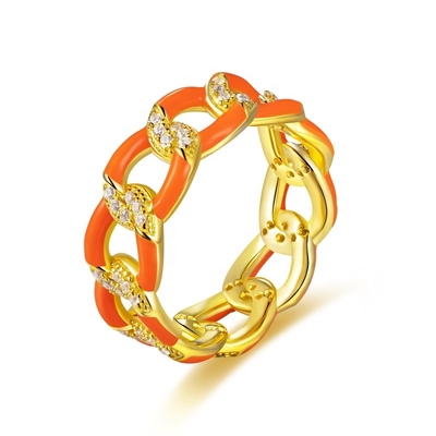 925 Sterling Silver Twist Ring Anéis de noivado de mulheres de esmalte dourado