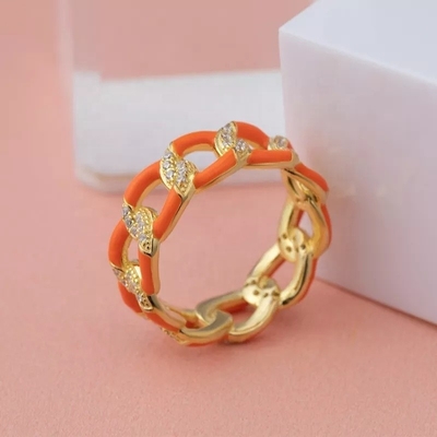 925 Sterling Silver Twist Ring Anéis de noivado de mulheres de esmalte dourado