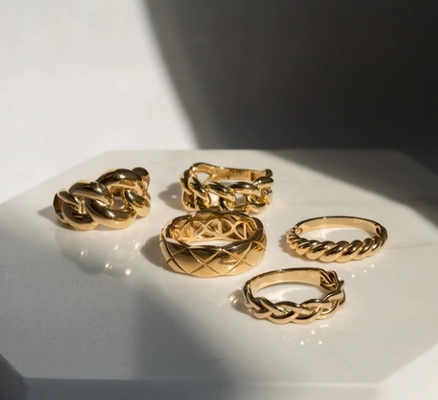 Impressionante Barroco 14K Dourado Gradiente Twist 925 Sterling Silver Feminino Anel