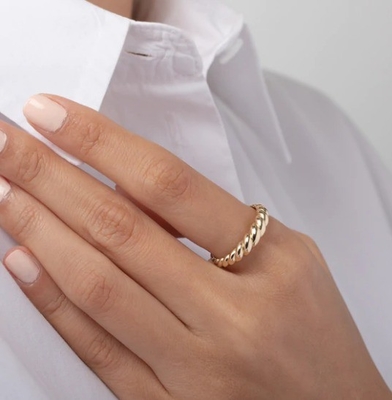 Impressionante Barroco 14K Dourado Gradiente Twist 925 Sterling Silver Feminino Anel