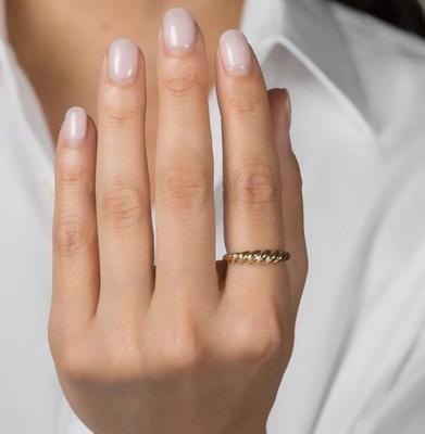Impressionante Barroco 14K Dourado Gradiente Twist 925 Sterling Silver Feminino Anel