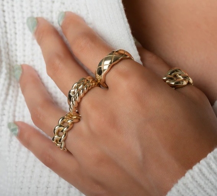 Impressionante Barroco 14K Dourado Gradiente Twist 925 Sterling Silver Feminino Anel