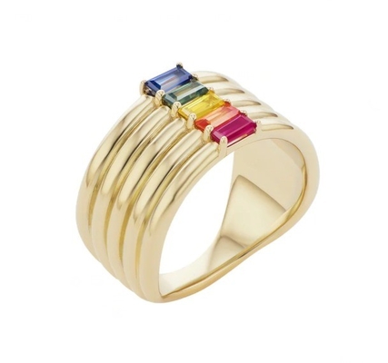 18K ouro revestido Rainbow Baguette Cut CZ Multi Fashion 925 Sterling Silver Mulheres Anéis
