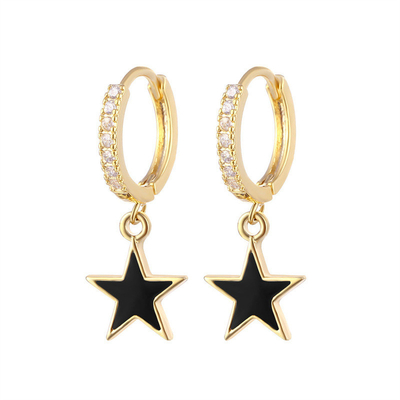 Brincos de coroa de estrela de esmalte colorido Brincos de prata de 925 esterlina de ouro real
