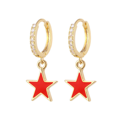 Brincos de coroa de estrela de esmalte colorido Brincos de prata de 925 esterlina de ouro real