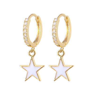 Brincos de coroa de estrela de esmalte colorido Brincos de prata de 925 esterlina de ouro real
