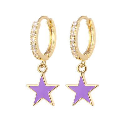 Brincos de coroa de estrela de esmalte colorido Brincos de prata de 925 esterlina de ouro real