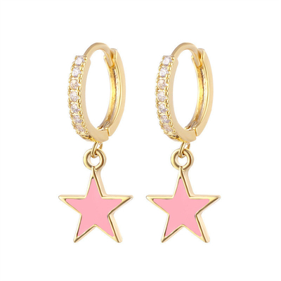 Brincos de coroa de estrela de esmalte colorido Brincos de prata de 925 esterlina de ouro real
