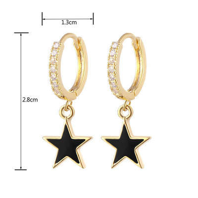Brincos de coroa de estrela de esmalte colorido Brincos de prata de 925 esterlina de ouro real