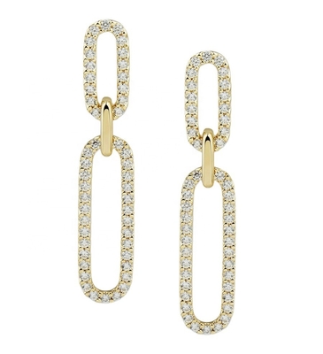 Branco CZ 18K Gold Plating Pave Link Drop Brincos Mulheres Joias de Moda