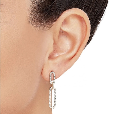 Branco CZ 18K Gold Plating Pave Link Drop Brincos Mulheres Joias de Moda