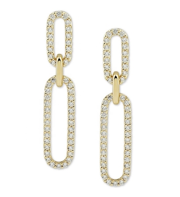Branco CZ 18K Gold Plating Pave Link Drop Brincos Mulheres Joias de Moda