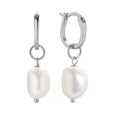 925 Sterling Silver 18K Gold Plated Freshwater Pearl Hoop Earrings para Mulheres Estilo Moderno