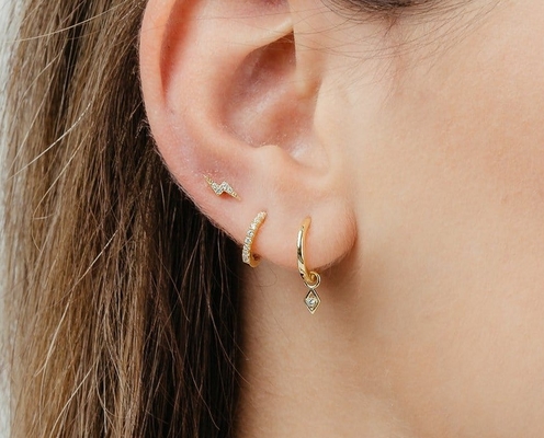 Opção Cor Pedra Moderna 18k Ouro Vermelho Revestido Anel Dangle em 925 Sterling Silver