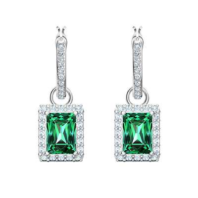 Green CZ Diamond 925 Sterling Silver Classic Luxury Hoop Earrings para Moda Feminina