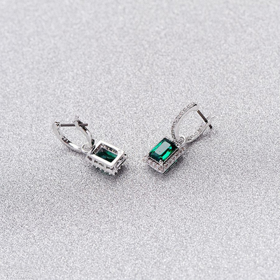 Green CZ Diamond 925 Sterling Silver Classic Luxury Hoop Earrings para Moda Feminina