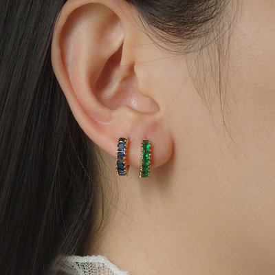 925 Princesa de prata esterlina verde CZ brincos de diamante para o olhar contemporâneo das mulheres